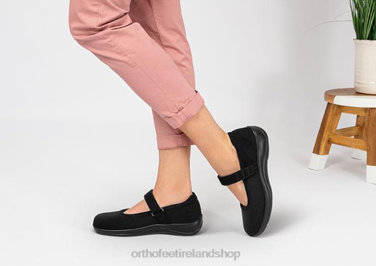 Women Orthofeet Springfield Stretch Black Casual Shoes JR622111