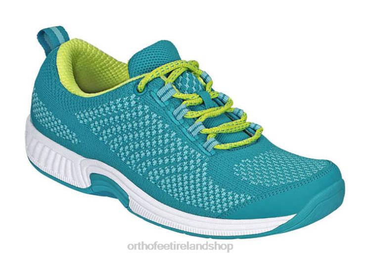 Women Orthofeet Coral Stretch Knit Turquoise Sneakers JR62248